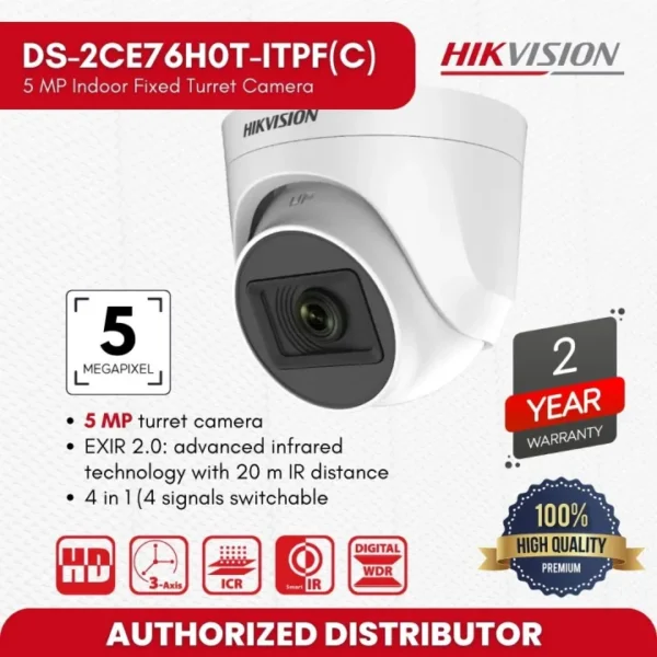 Hikvision DS-2CE76H0T-ITPF 5MP Fixed Turret Turbo HD Camera 2.8mm